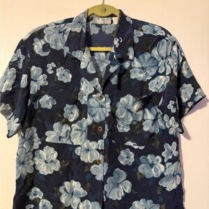 Vintage Hawaiian Floral Silk Shirt - Blue